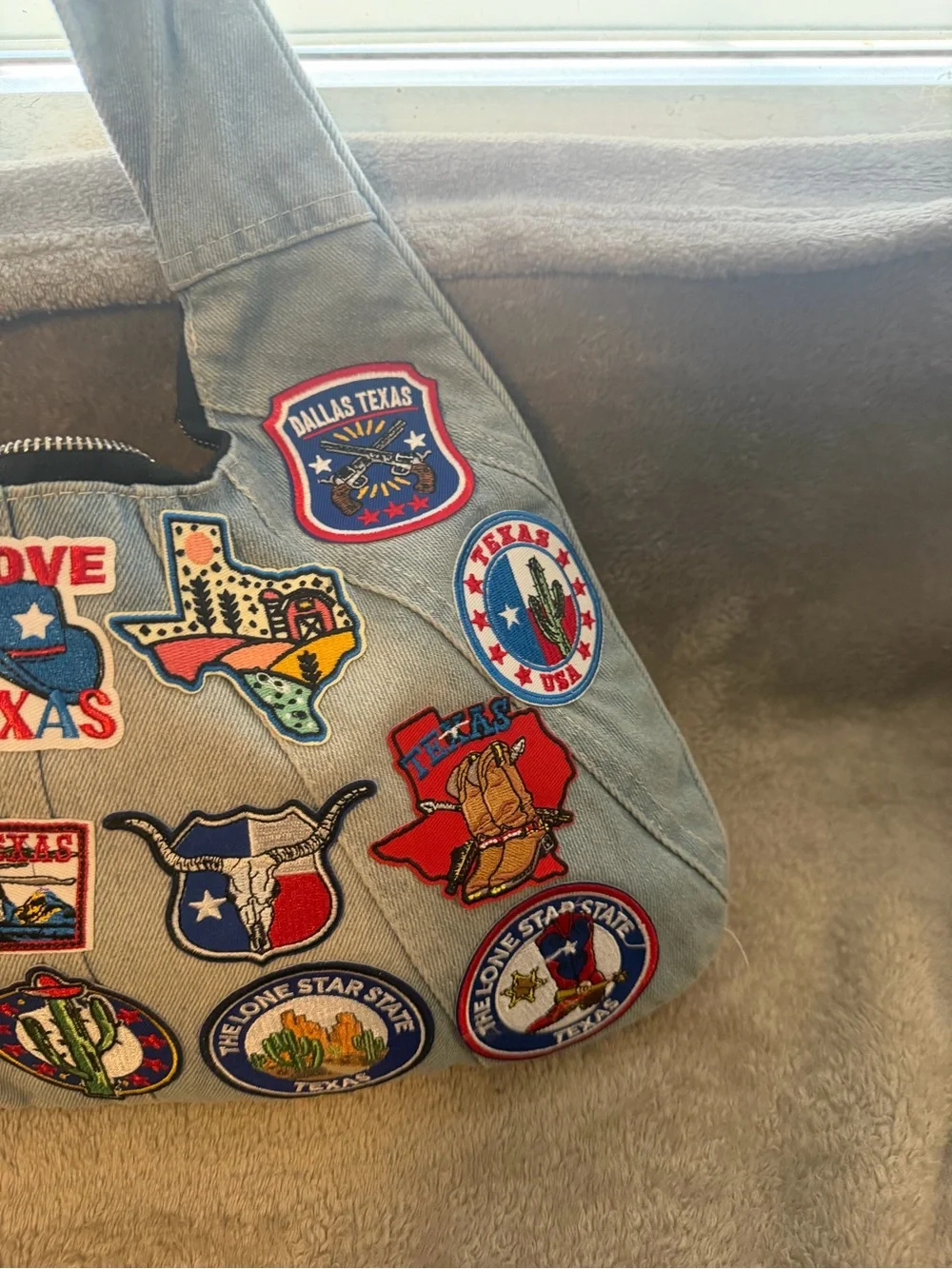 Light denim Canvas Patchwork Texas Tote Bag